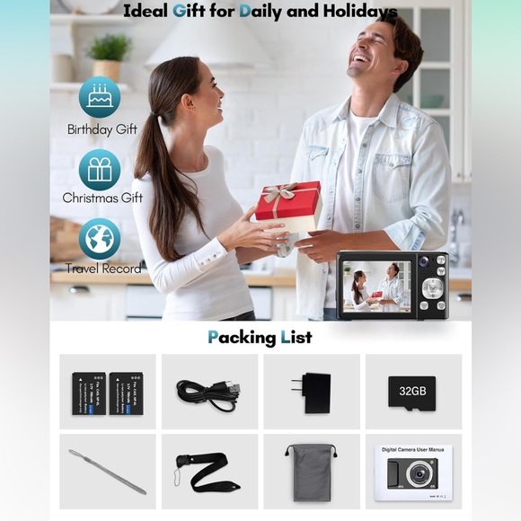 4K Digital Camera, 48MP Autofocus 16X Zoom W 32GB SD Card,Anti-Shake,2 Batteries - Picture 5 of 8